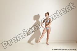 Swimsuit Woman White Slim long brown Dancing Dynamic poses Academic