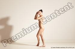 Nude Gymnastic poses Woman White Slim long brown Dancing Dynamic poses Pinup