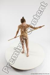 Nude Fighting with spear Woman White Standing poses - ALL Athletic long blond Standing poses - simple Multi angle poses Pinup