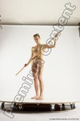 Nude Fighting with spear Woman White Standing poses - ALL Athletic long blond Standing poses - simple Multi angle poses Pinup