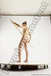 Nude Fighting with spear Woman White Standing poses - ALL Athletic long blond Standing poses - simple Multi angle poses Pinup