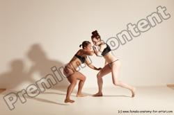 Underwear Martial art Woman - Woman White Moving poses Athletic medium brown Dynamic poses Academic