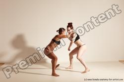 Underwear Martial art Woman - Woman White Moving poses Athletic medium brown Dynamic poses Academic