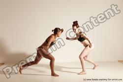 Underwear Martial art Woman - Woman White Moving poses Athletic medium brown Dynamic poses Academic