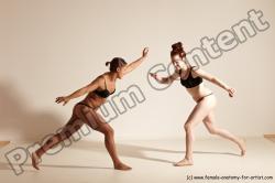 Underwear Martial art Woman - Woman White Moving poses Athletic medium brown Dynamic poses Academic