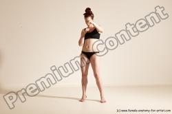 Underwear Martial art Woman White Moving poses Slim medium brown Dynamic poses Academic