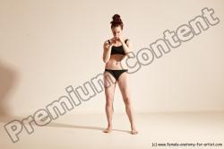 Underwear Martial art Woman White Moving poses Slim medium brown Dynamic poses Academic