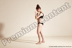 Underwear Martial art Woman White Moving poses Slim medium brown Dynamic poses Academic