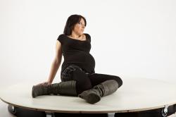 Casual Woman White Sitting poses - ALL Pregnant long brown Sitting poses - simple Academic