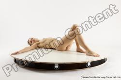 Nude Woman White Laying poses - ALL Athletic Laying poses - on back long blond Multi angle poses Pinup