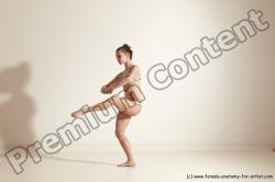 Swimsuit Gymnastic poses Woman White Moving poses Slim long brown Dynamic poses Academic