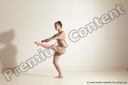 Swimsuit Gymnastic poses Woman White Moving poses Slim long brown Dynamic poses Academic