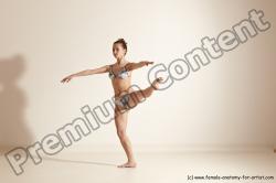 Swimsuit Gymnastic poses Woman White Moving poses Slim long brown Dynamic poses Academic