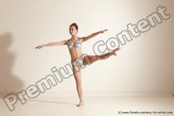 Swimsuit Gymnastic poses Woman White Moving poses Slim long brown Dynamic poses Academic