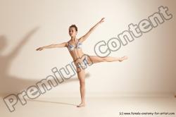 Swimsuit Gymnastic poses Woman White Moving poses Slim long brown Dynamic poses Academic