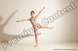 Swimsuit Gymnastic poses Woman White Moving poses Slim long brown Dynamic poses Academic