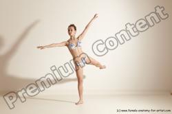 Swimsuit Gymnastic poses Woman White Moving poses Slim long brown Dynamic poses Academic