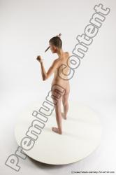 Nude Fighting with knife Woman White Standing poses - ALL Slim bald Standing poses - simple Multi angle poses Pinup