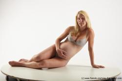 Underwear Woman White Sitting poses - ALL Pregnant long blond Sitting poses - simple Academic