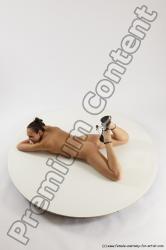 Nude Woman White Laying poses - ALL Slim Laying poses - on stomach long brown Multi angle poses Pinup