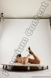 Nude Woman White Laying poses - ALL Slim Laying poses - on stomach long brown Multi angle poses Pinup