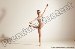 Swimsuit Gymnastic poses Woman White Moving poses Slim long brown Dynamic poses Academic