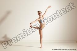 Swimsuit Gymnastic poses Woman White Moving poses Slim long brown Dynamic poses Academic