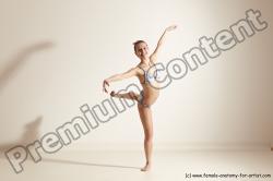 Swimsuit Gymnastic poses Woman White Moving poses Slim long brown Dynamic poses Academic