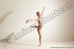 Swimsuit Gymnastic poses Woman White Moving poses Slim long brown Dynamic poses Academic