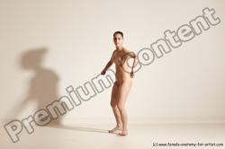 Nude Woman White Slim long brown Dancing Dynamic poses Pinup