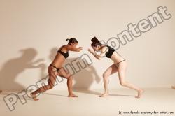 Underwear Martial art Woman - Woman White Moving poses Athletic medium brown Dynamic poses Academic