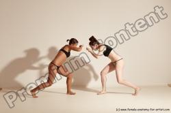 Underwear Martial art Woman - Woman White Moving poses Athletic medium brown Dynamic poses Academic