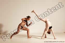 Underwear Martial art Woman - Woman White Moving poses Athletic medium brown Dynamic poses Academic