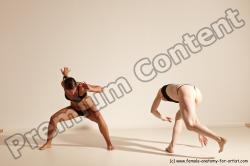 Underwear Martial art Woman - Woman White Moving poses Athletic medium brown Dynamic poses Academic