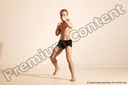 Underwear Martial art White Moving poses Slim short blond Dynamic poses