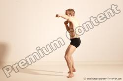 Underwear Martial art White Moving poses Slim short blond Dynamic poses