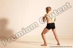 Underwear Martial art White Moving poses Slim short blond Dynamic poses