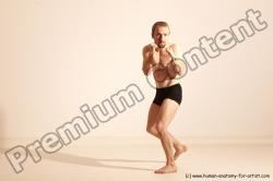 Underwear Martial art White Moving poses Slim short blond Dynamic poses