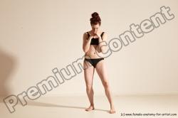 Underwear Martial art Woman White Moving poses Slim medium brown Dynamic poses Academic