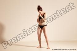 Underwear Martial art Woman White Moving poses Slim medium brown Dynamic poses Academic