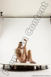 Nude Woman White Sitting poses - ALL Slim bald Sitting poses - simple Multi angle poses Pinup