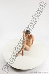 Nude Woman White Sitting poses - ALL Slim bald Sitting poses - simple Multi angle poses Pinup