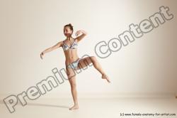 Swimsuit Gymnastic poses Woman White Moving poses Slim long brown Dynamic poses Academic