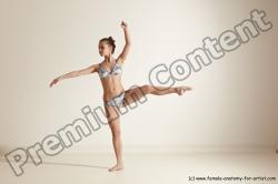 Swimsuit Gymnastic poses Woman White Moving poses Slim long brown Dynamic poses Academic