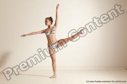 Swimsuit Gymnastic poses Woman White Moving poses Slim long brown Dynamic poses Academic