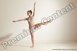 Swimsuit Gymnastic poses Woman White Moving poses Slim long brown Dynamic poses Academic