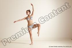 Swimsuit Gymnastic poses Woman White Moving poses Slim long brown Dynamic poses Academic