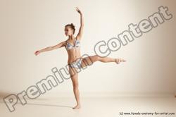 Swimsuit Gymnastic poses Woman White Moving poses Slim long brown Dynamic poses Academic