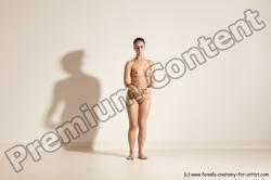 Nude Woman White Slim long brown Dancing Dynamic poses Pinup