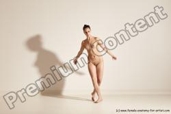 Nude Woman White Slim long brown Dancing Dynamic poses Pinup